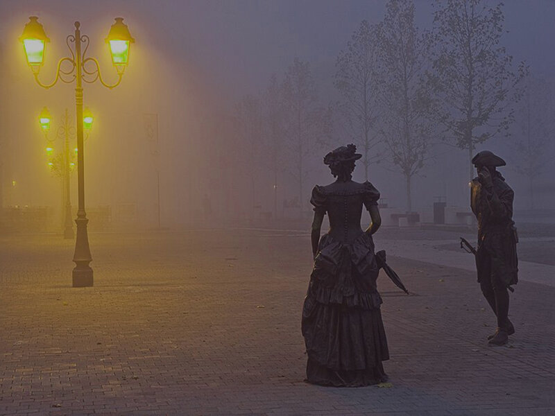 Statues in Fog