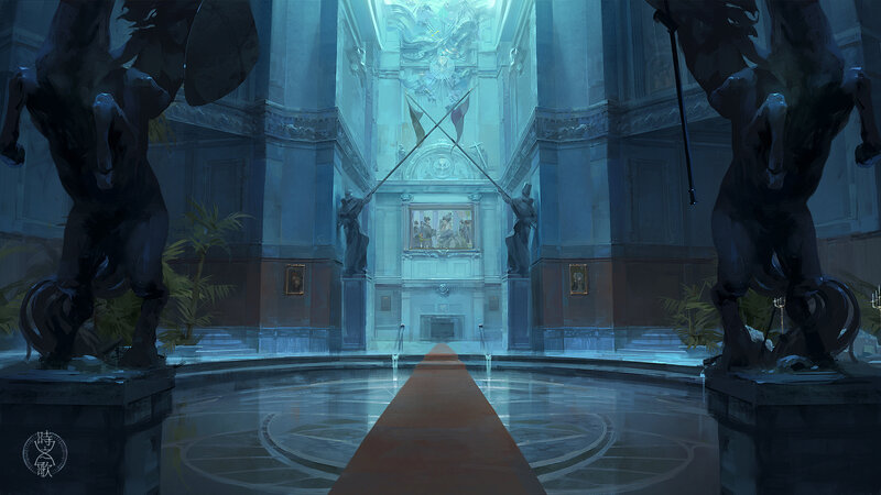 Statues in Grand Hall — Blue