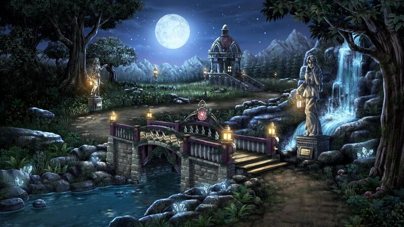 Statues in Moonlit Garden
