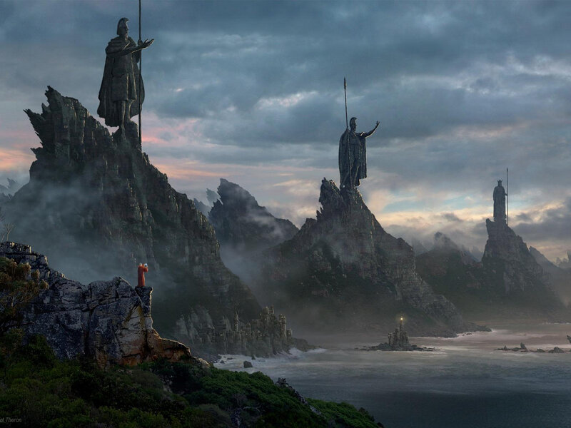 Statues on coastal cliffs