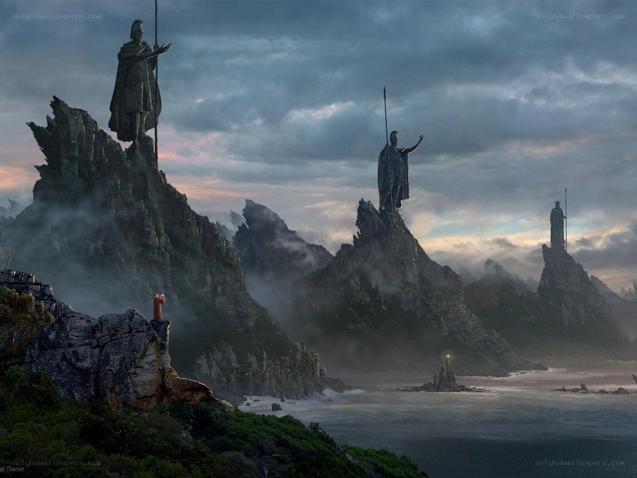 Statues on coastal cliffs