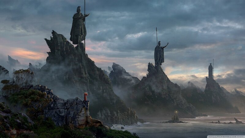 statues on rocky cliffs