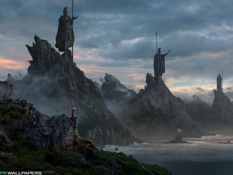 Statues on Rocky Cliffs — Gray