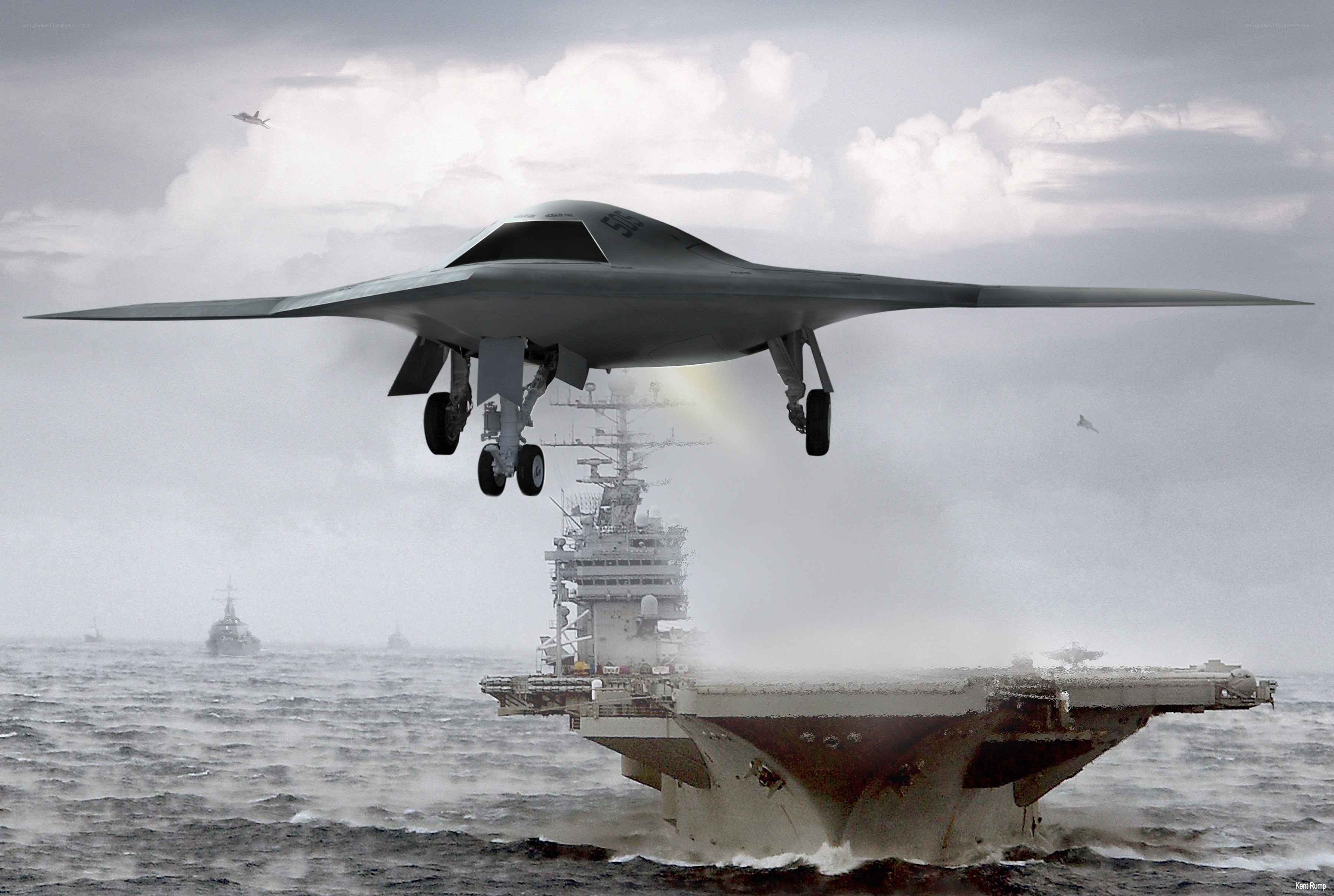 Stealth aircraft landing on carrier