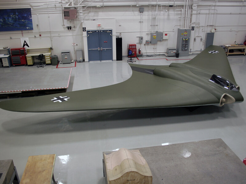 Stealth aircraft model in workshop