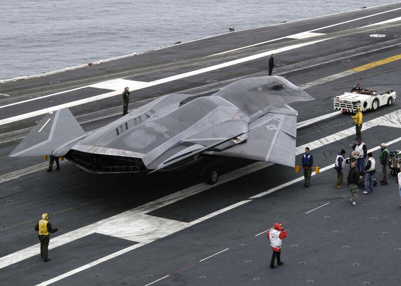 Stealth aircraft on aircraft carrier