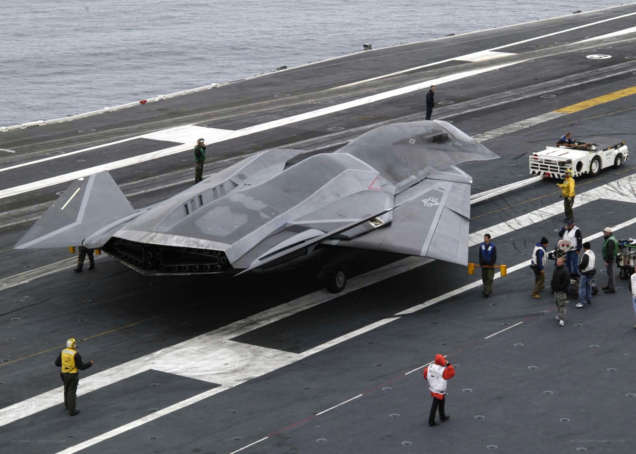 Stealth aircraft on aircraft carrier