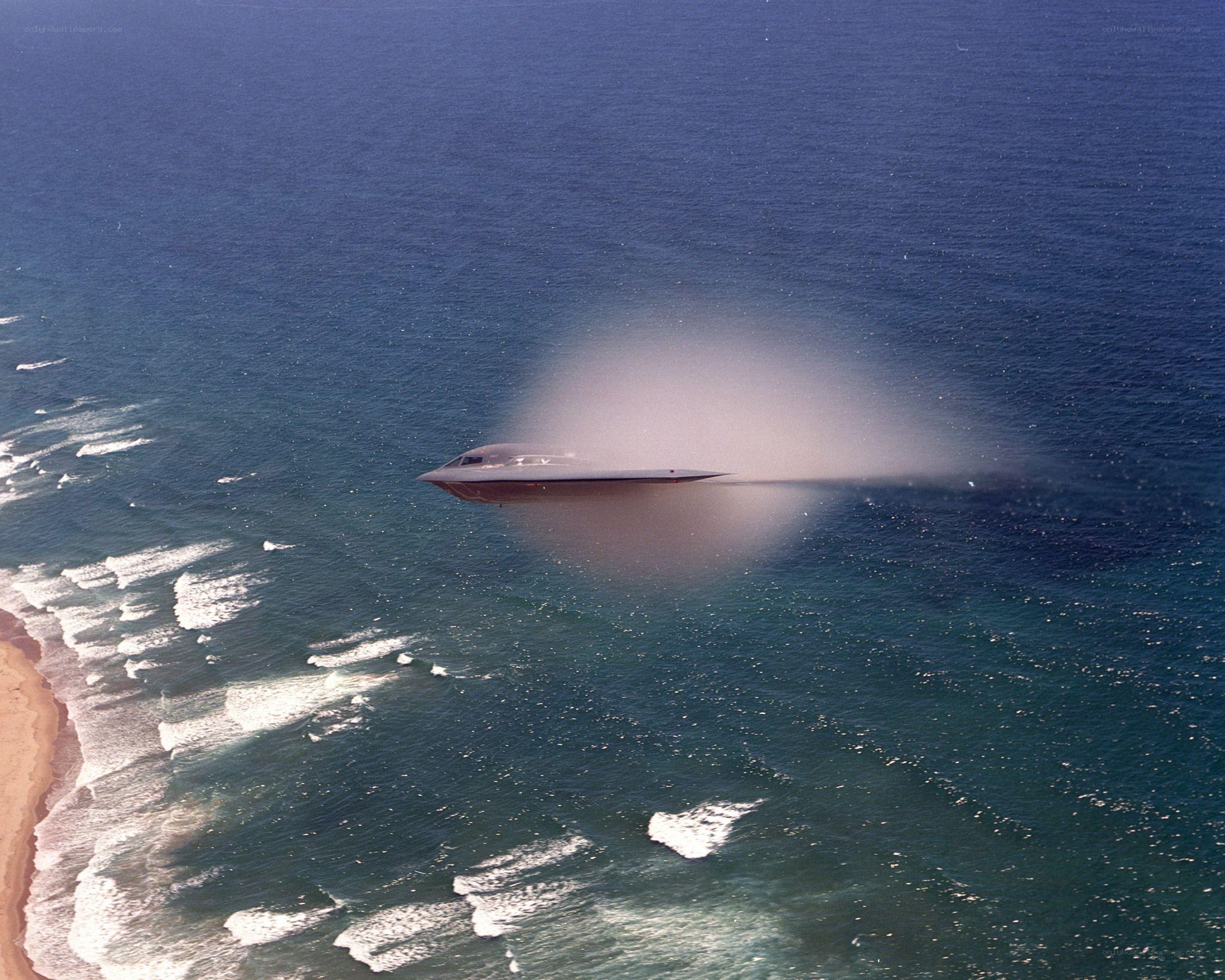 Stealth aircraft over ocean