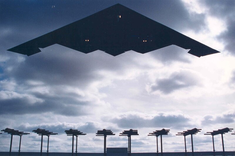 Stealth Bomber Aircraft — Blue, Dramatic, Afternoon, Photograph, Clouds