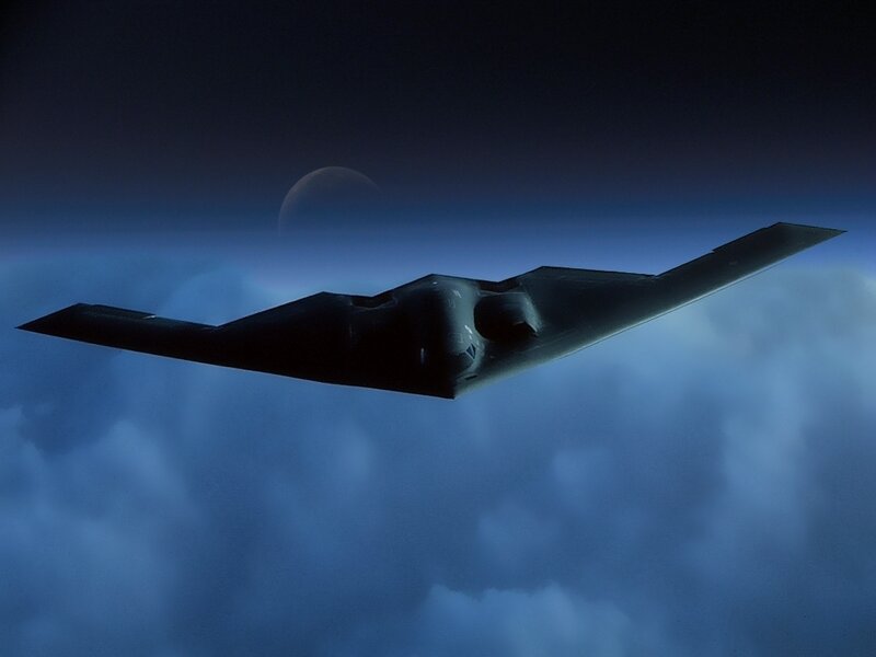 Stealth Bomber Aircraft — Blue, Dramatic, Night
