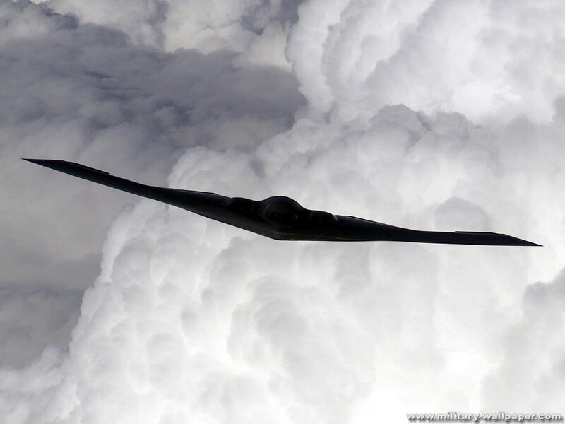 Stealth bomber in clouds
