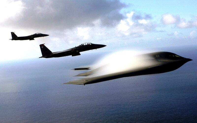 Stealth Bomber in Flight — Blue