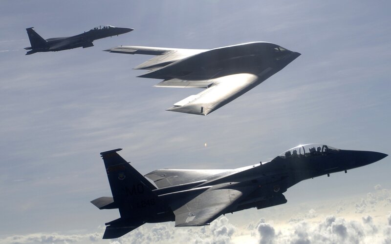 Stealth Bomber with Fighter Jets