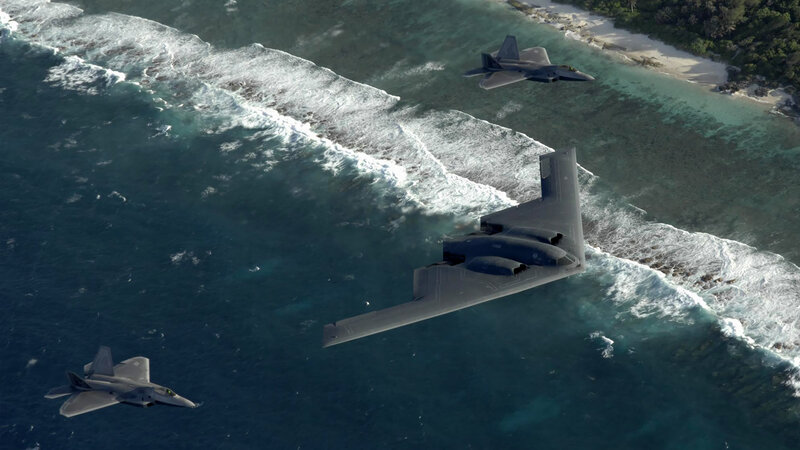 Stealth bombers over ocean