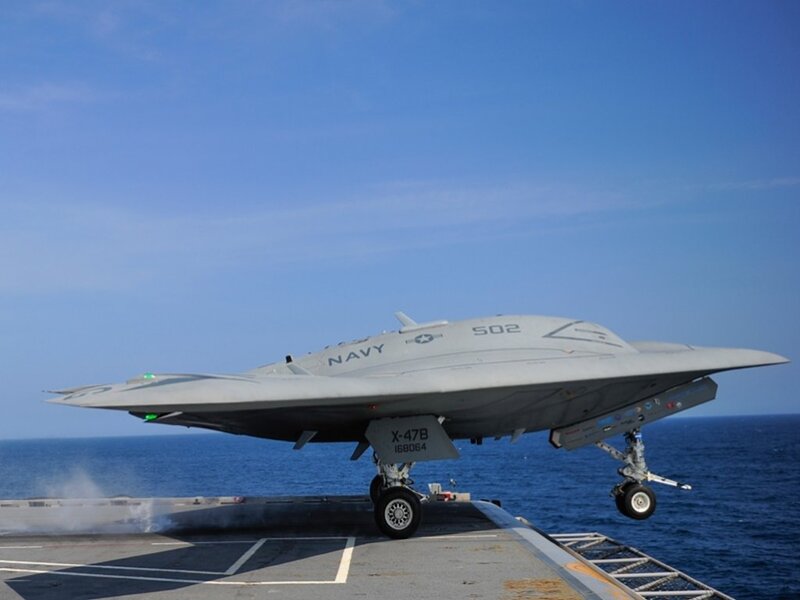 Stealth Drone on Aircraft Carrier — Gray