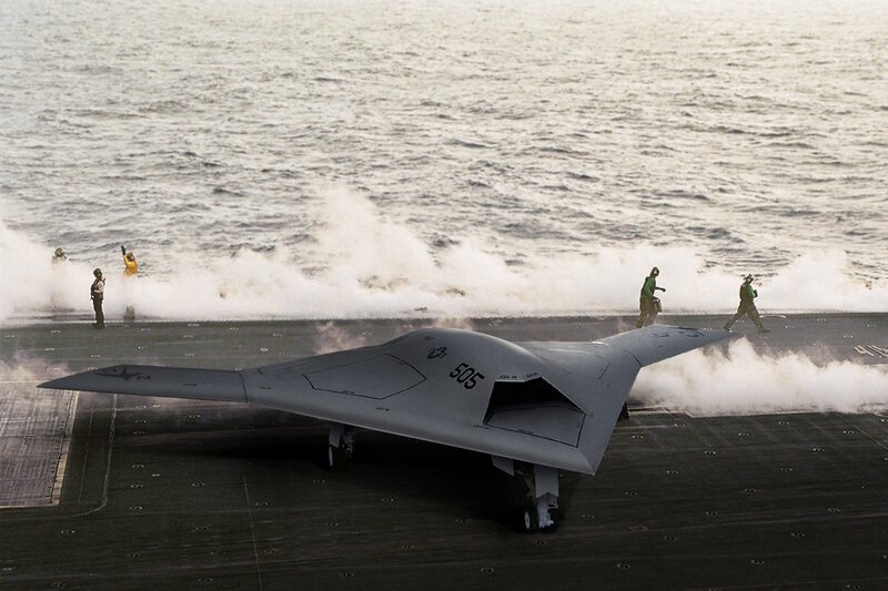 Stealth Drone on Aircraft Carrier