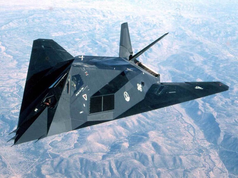 Stealth Fighter Jet — Black, Dramatic, Afternoon, Photograph, Aircraft, Mountains