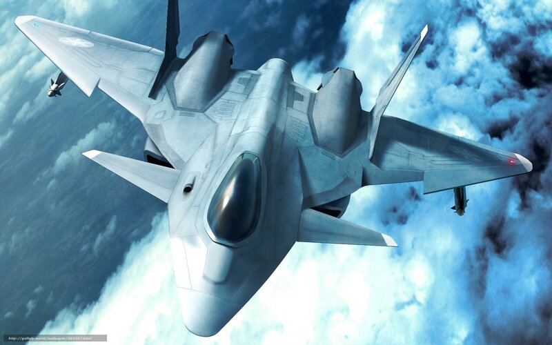 Stealth Fighter Jet — Blue, Dramatic, Digital Art, Clouds, Missiles