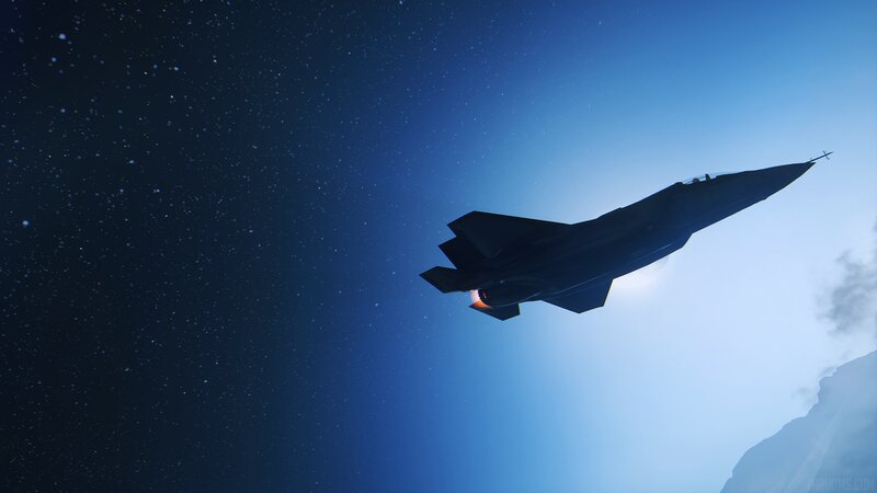 Stealth Fighter Jet — Blue, Dramatic, Night