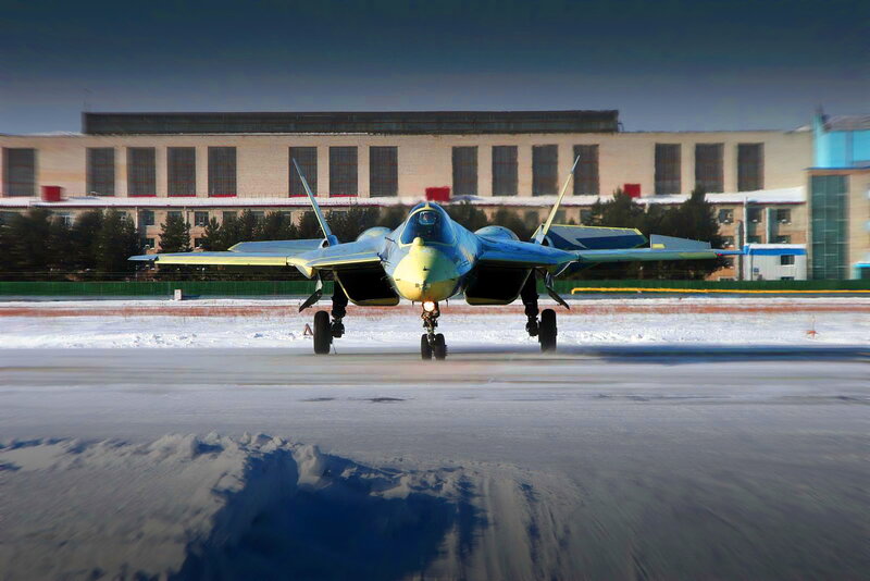 Stealth Fighter Jet — Blue, Dramatic, Winter