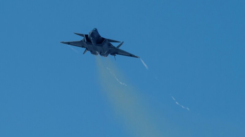 Stealth Fighter Jet — Blue, Dynamic, Afternoon