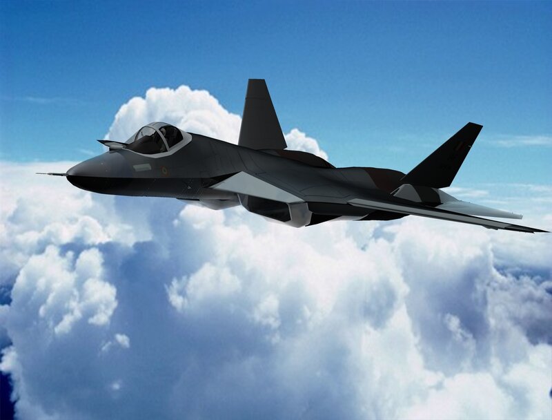Stealth Fighter Jet — Blue, Serene, Afternoon