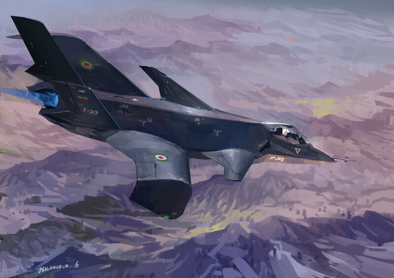 Stealth Fighter Jet — Gray, Dramatic, Digital Art, Mountains