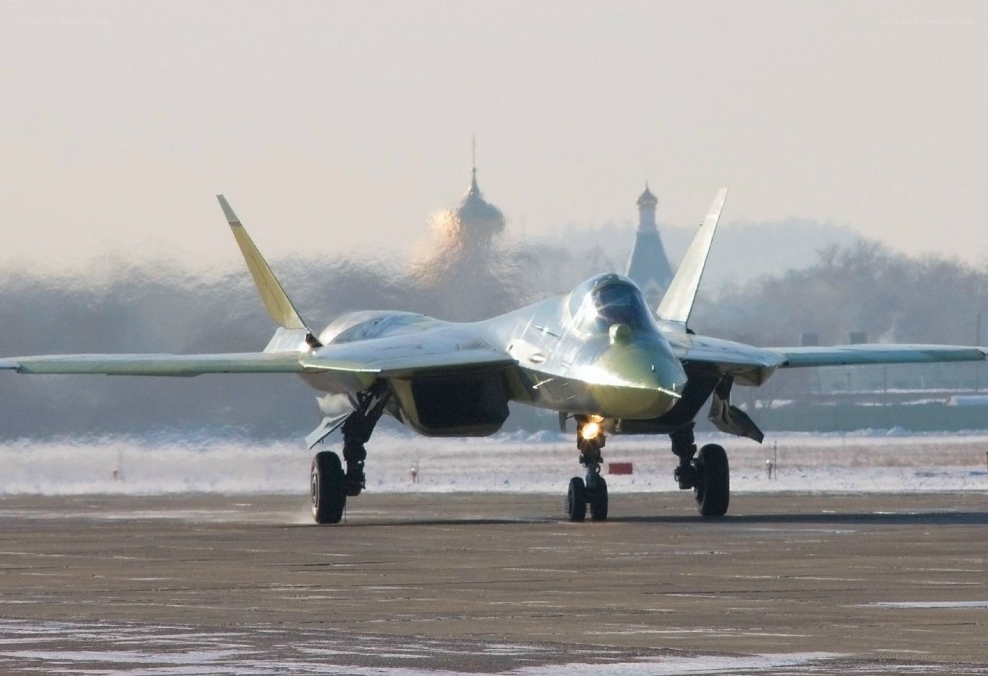 Stealth fighter jet on runway