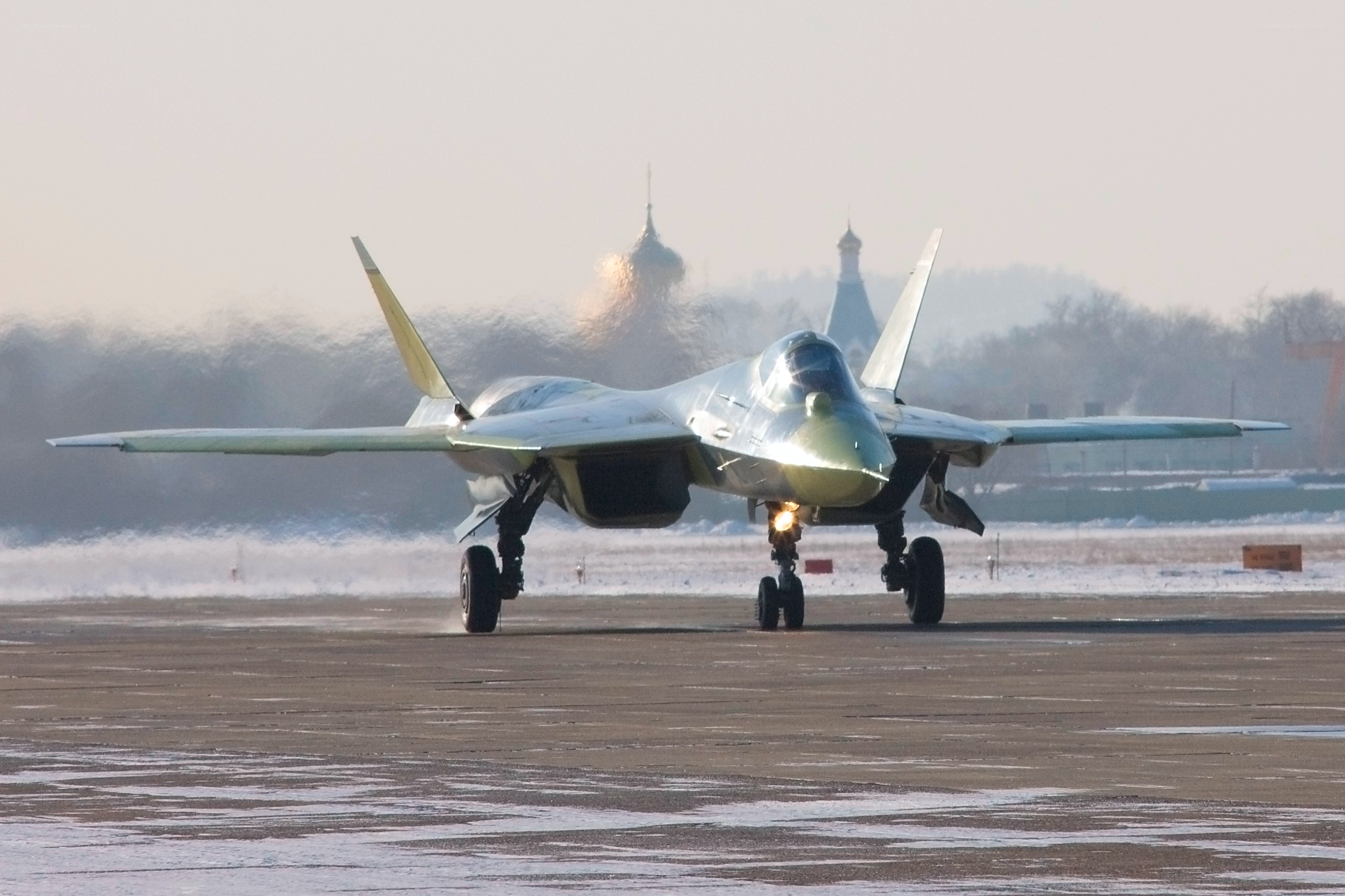 Stealth fighter jet on runway