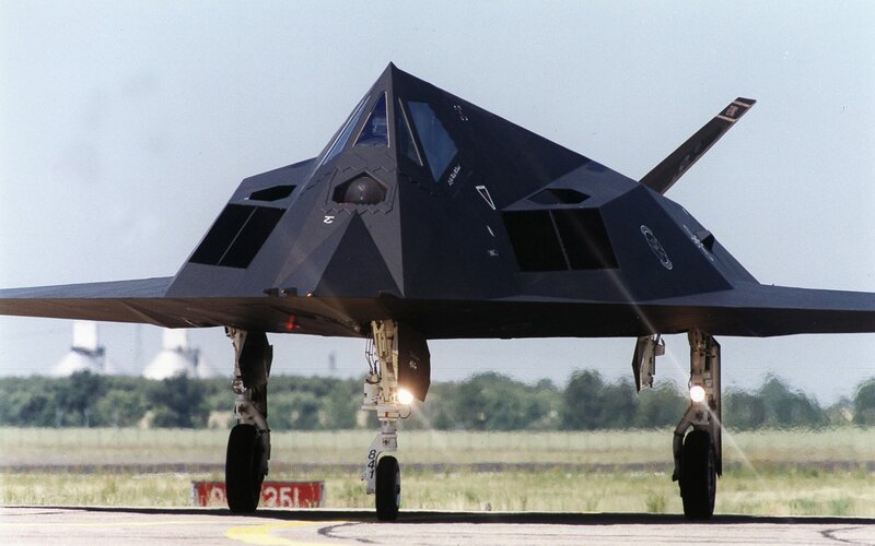 Stealth fighter jet on runway
