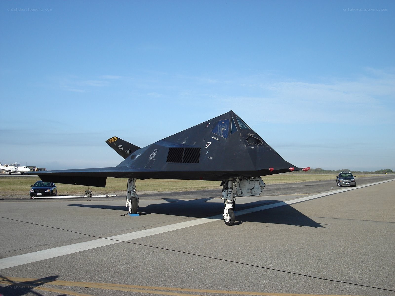 Stealth fighter jet on tarmac