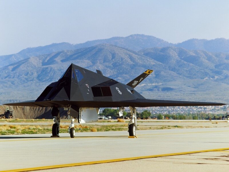Stealth fighter on runway
