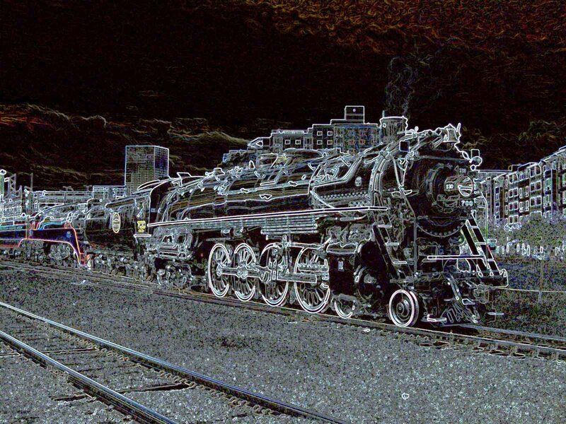 Steam locomotive at night