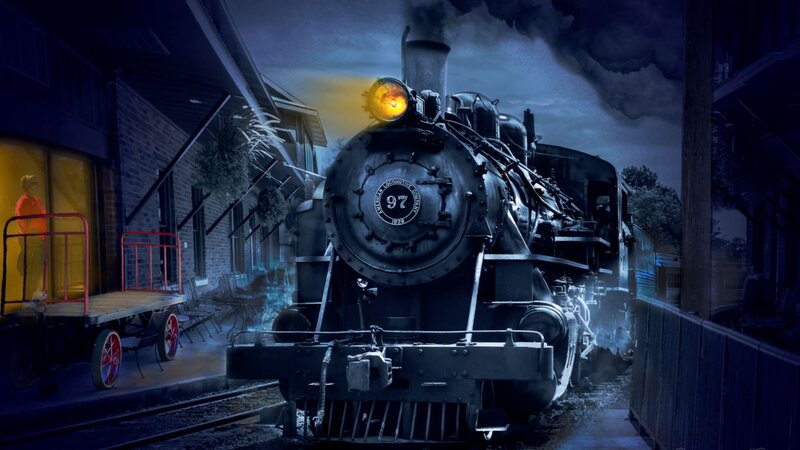 Steam Locomotive at Night — Black, Dramatic