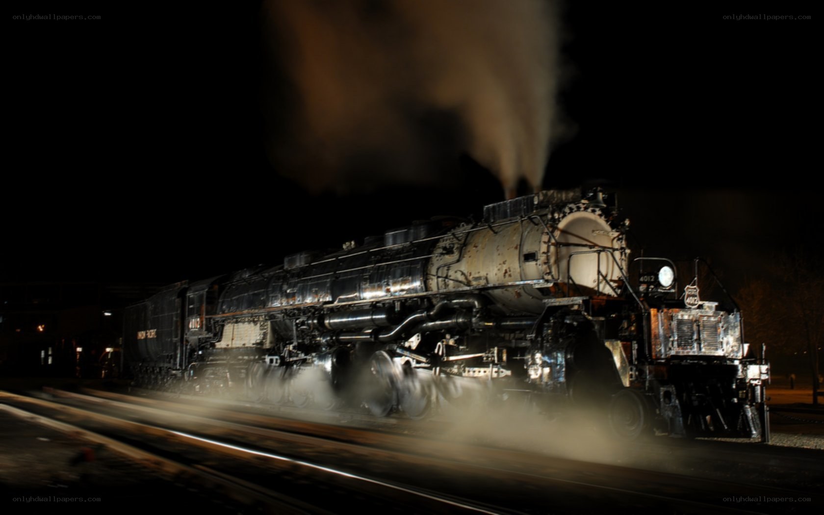 Steam locomotive at night