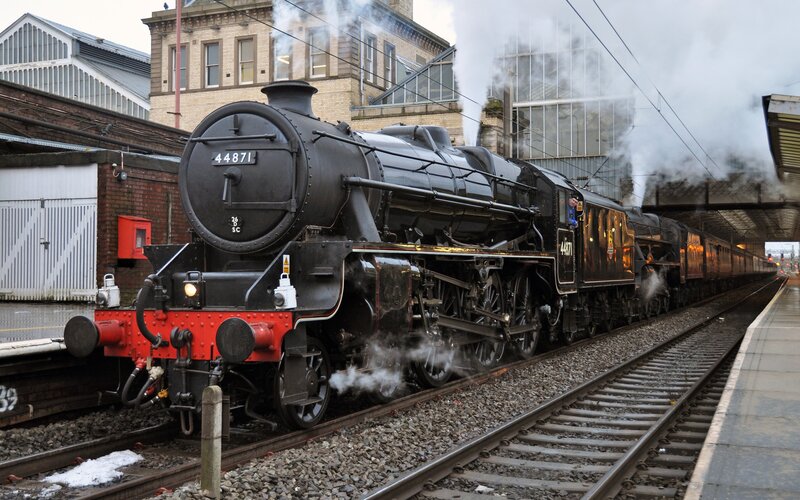 Steam Locomotive at Station — Black, Industrial