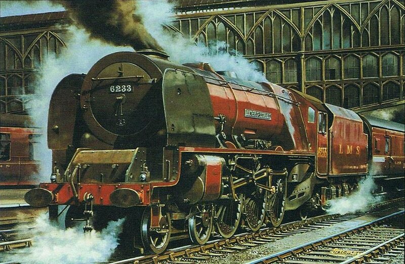 Steam Locomotive at Station — Red, Dramatic