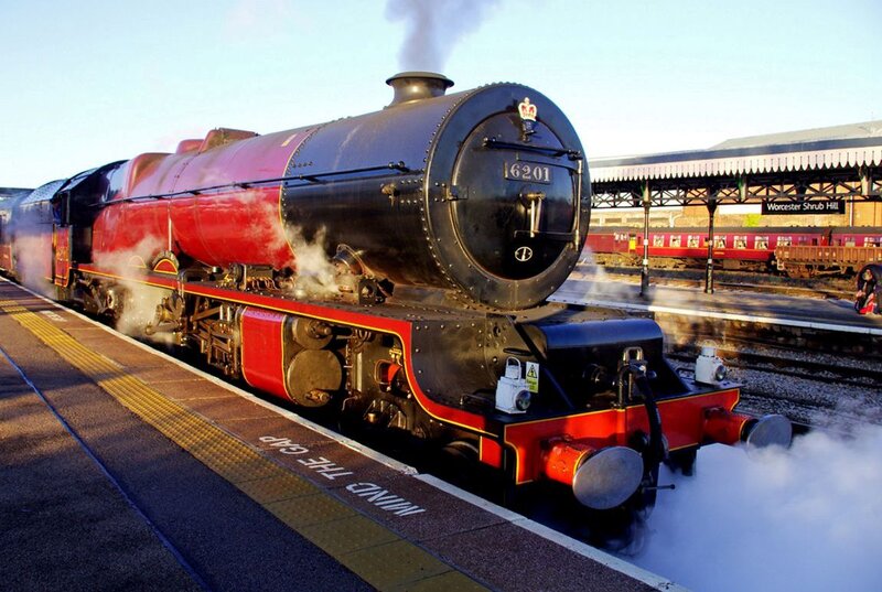 Steam Locomotive at Station — Red