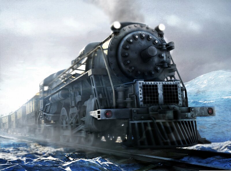 Steam Locomotive — Gray, Dramatic, Winter