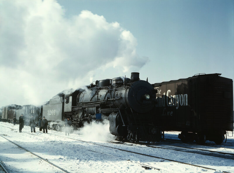 Steam locomotive in winter