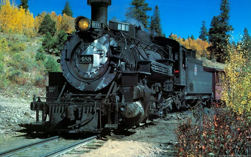 Steam locomotive on a mountain track