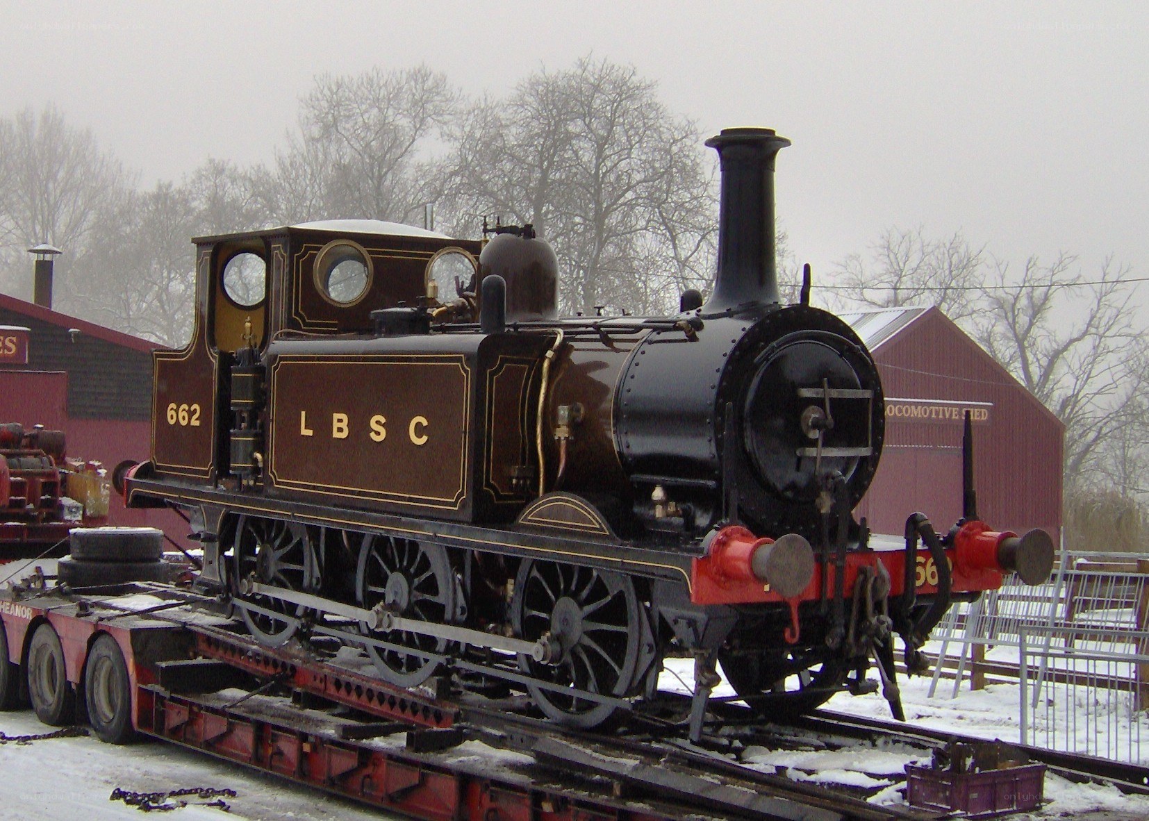 Steam locomotive on a trailer