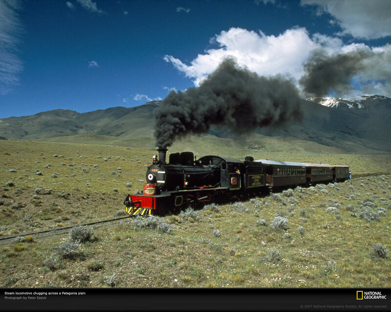 Steam locomotive on Patagonia plain