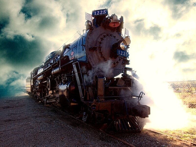 Steam locomotive on the tracks