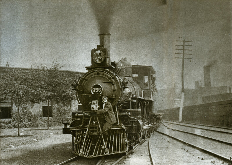 Steam locomotive on tracks