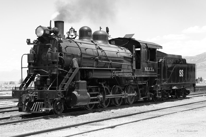 Steam Locomotive on Tracks — Black, Historic