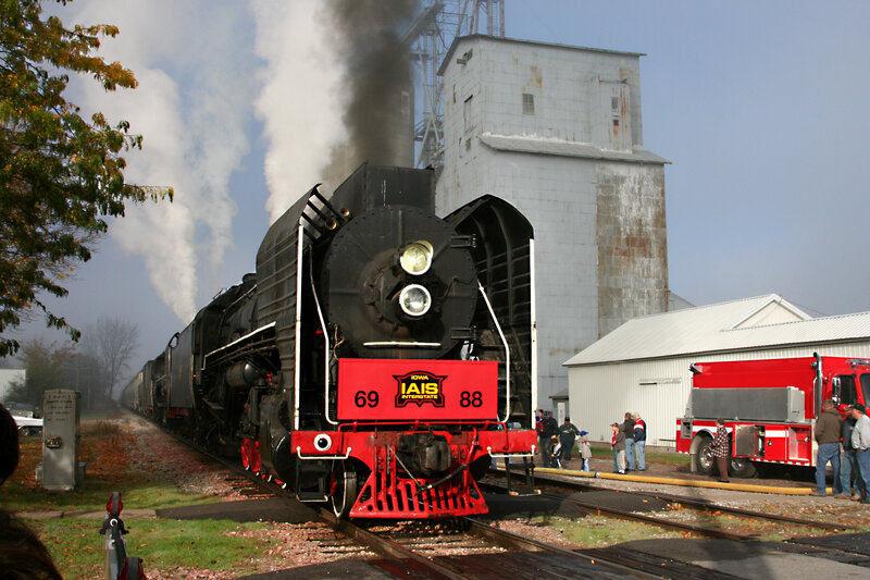 Steam Locomotive on Tracks — Black, Industrial, Autumn