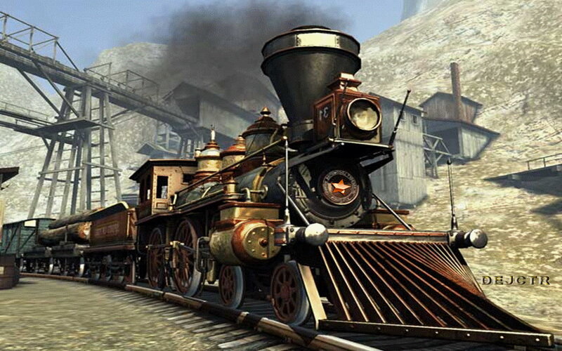 Steam Locomotive on Tracks — Brown, Industrial