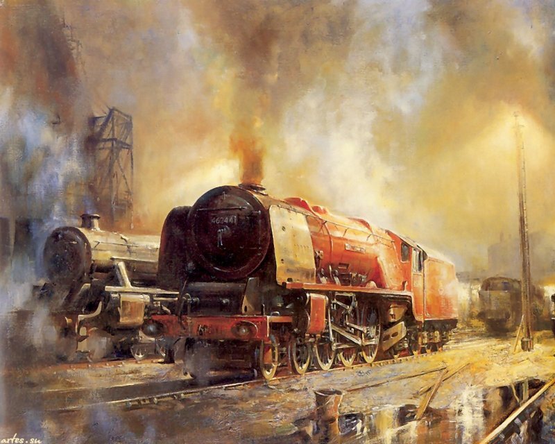 Steam Locomotive on Tracks — Orange