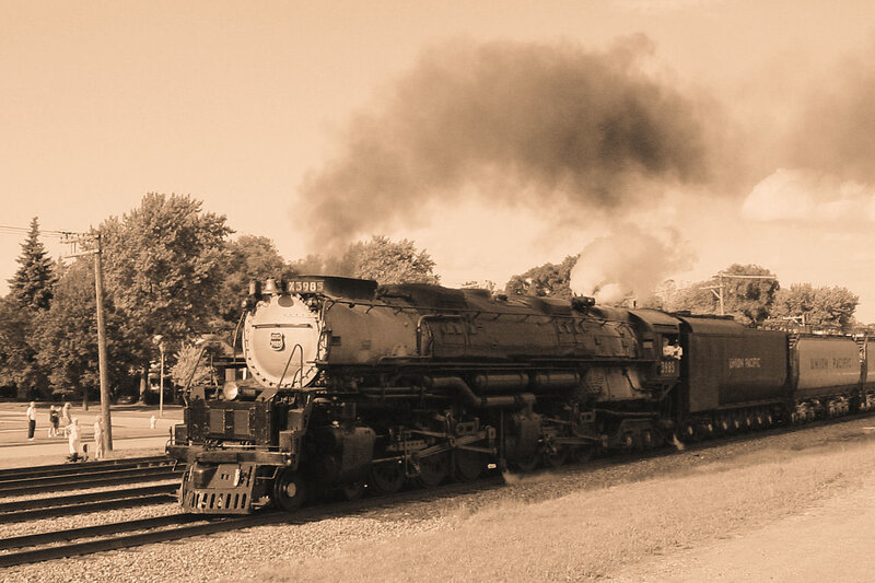 Steam Locomotive on Tracks — Sepia